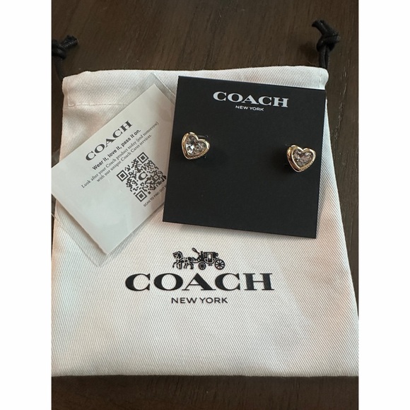 Coach Gold Heart Earrings with Crystal Accent - Picture 3 of 5